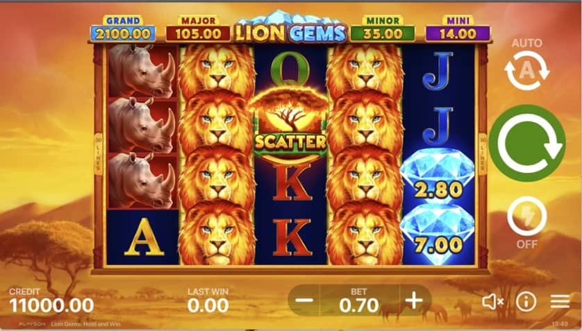Igrajte brezplačno Lion Gems: Hold and Win