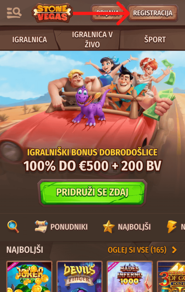 Odprite obrazec za registracijo
