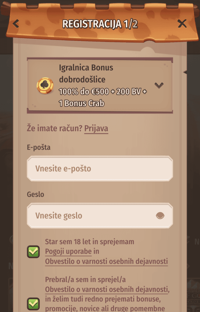 Izpolnite obrazec za registracijo