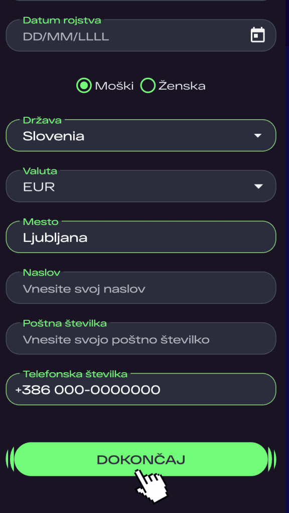 Zaključite registracijo