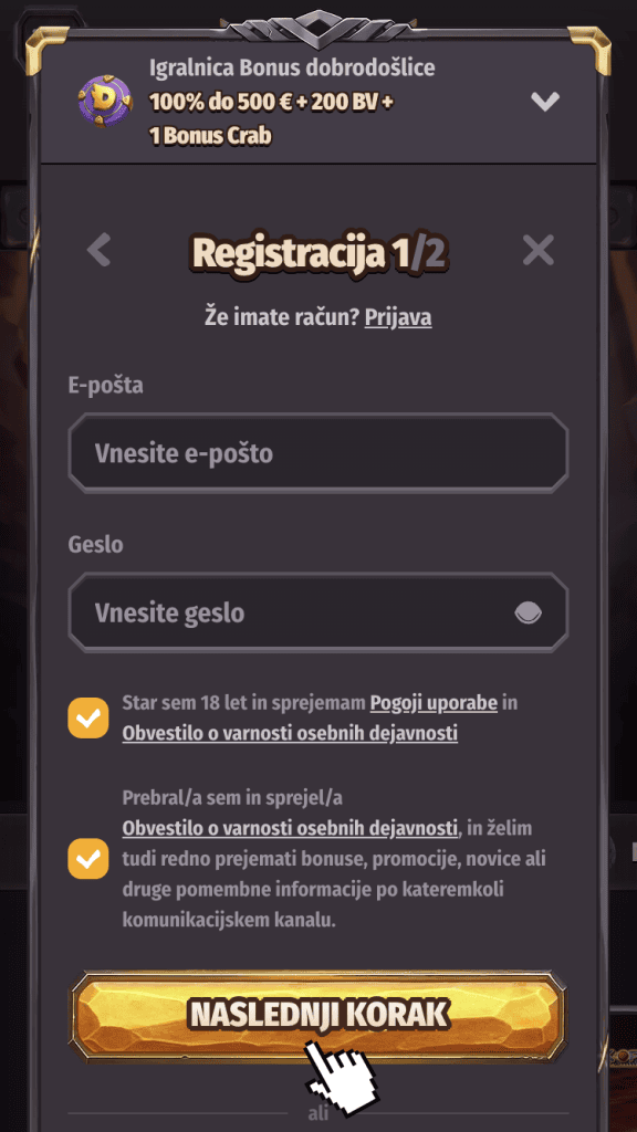 Ustvarite svoj račun