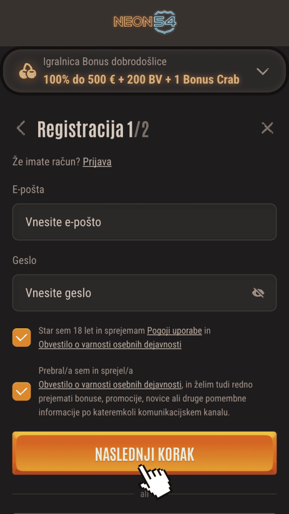 Vnesite kontaktne podatke