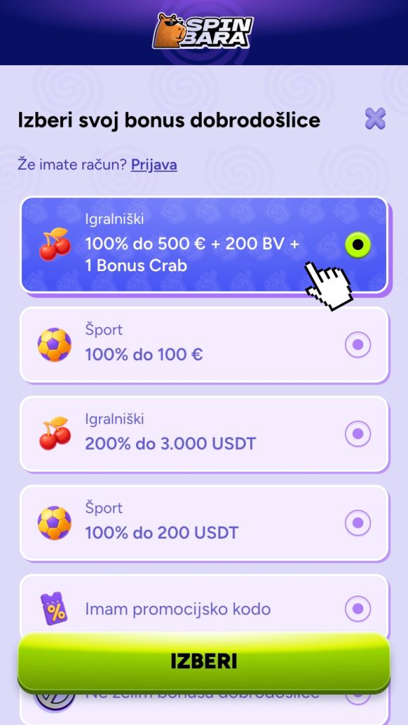 Izberi bonus
