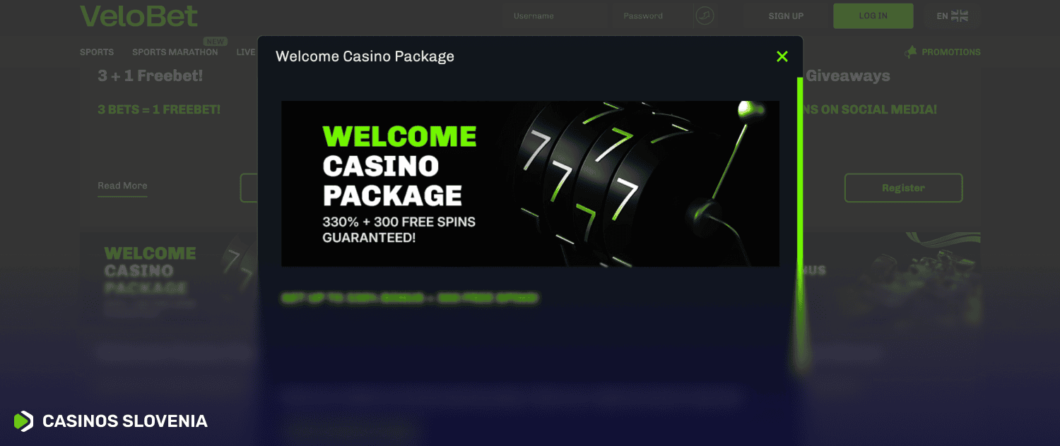 Velobet Casino paket dobrodošlice
